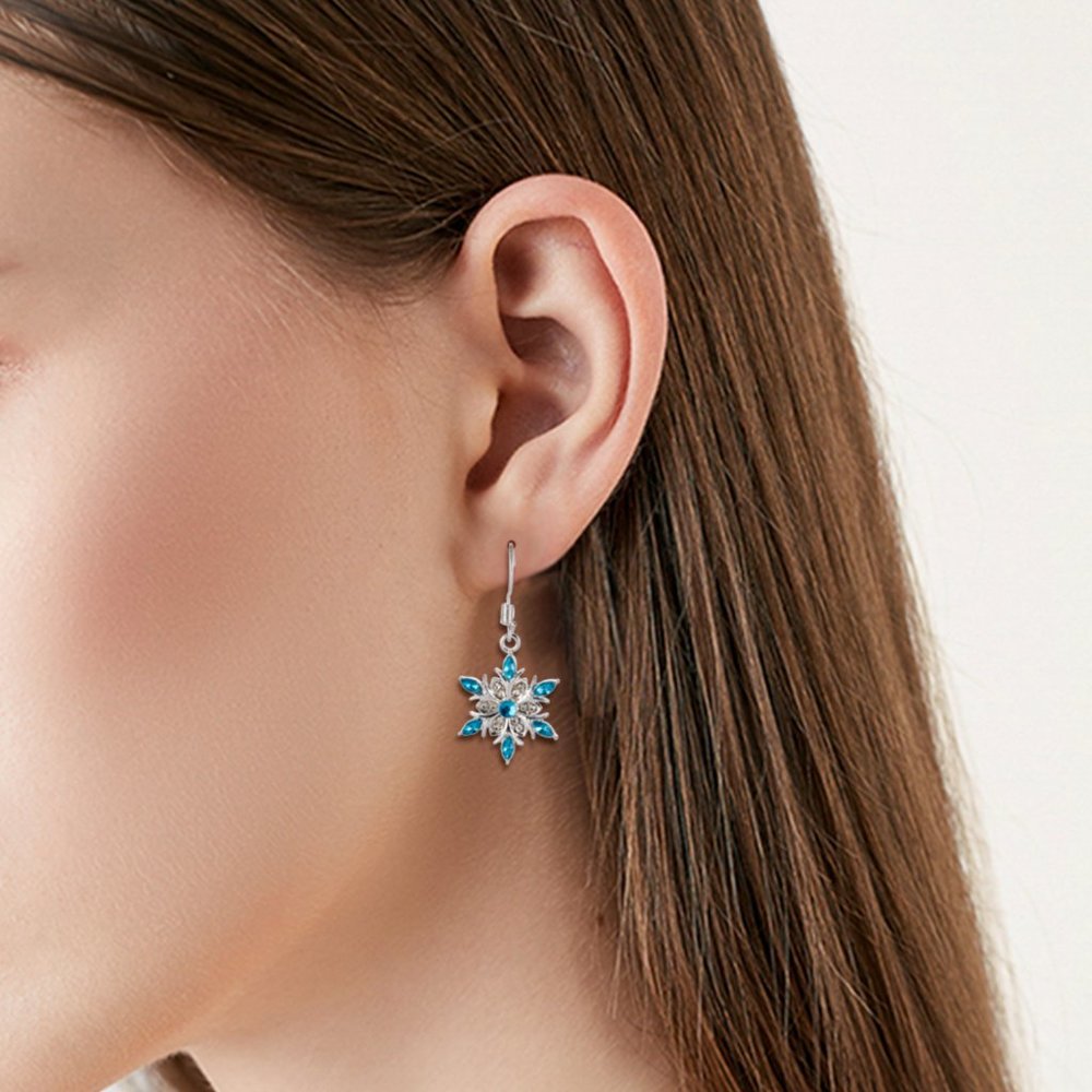 Elegant Blue Rhinestone Snowflake Drop Earrings - Picture 4 of 4